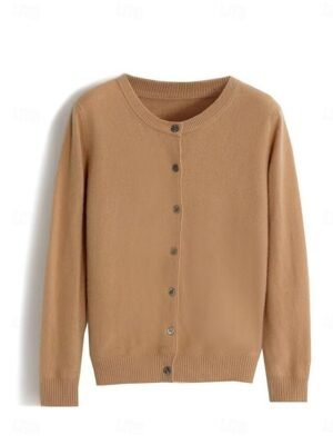 Elegant Loose Pure Colour Crew Neck Long Sleeve Cardigan - Image 7