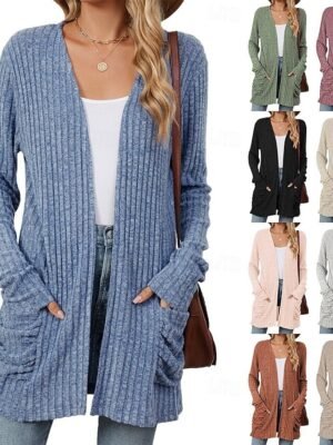 Elegant Loose Pure Colour Open Front Long Sleeve Cardigan - Image 1