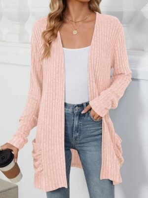 Elegant Loose Pure Colour Open Front Long Sleeve Cardigan - Image 10