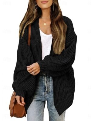 Elegant Loose Pure Colour Open Front Long Sleeve Cardigan - Image 11
