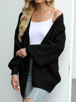 Elegant Loose Pure Colour Open Front Long Sleeve Cardigan - Image 12
