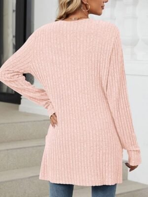 Elegant Loose Pure Colour Open Front Long Sleeve Cardigan - Image 13
