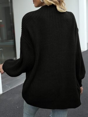 Elegant Loose Pure Colour Open Front Long Sleeve Cardigan - Image 14