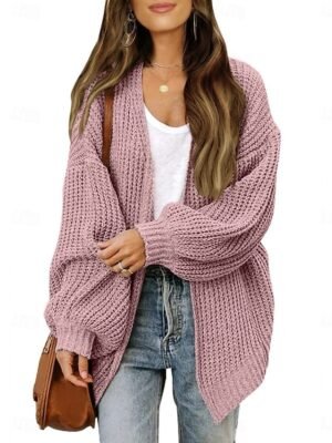 Elegant Loose Pure Colour Open Front Long Sleeve Cardigan - Image 16