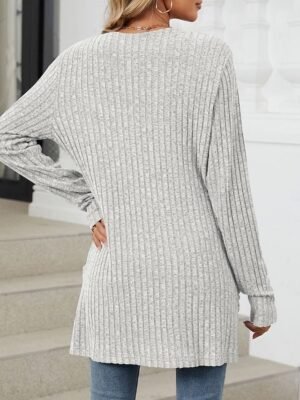 Elegant Loose Pure Colour Open Front Long Sleeve Cardigan - Image 17