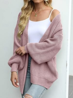 Elegant Loose Pure Colour Open Front Long Sleeve Cardigan - Image 17