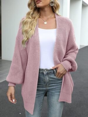 Elegant Loose Pure Colour Open Front Long Sleeve Cardigan - Image 18
