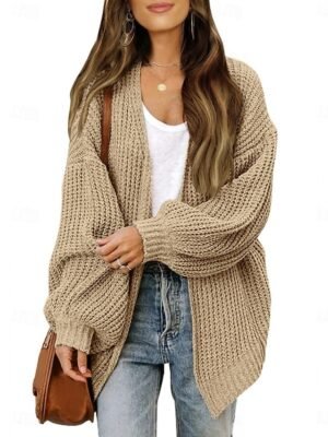 Elegant Loose Pure Colour Open Front Long Sleeve Cardigan - Image 2