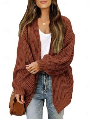 Elegant Loose Pure Colour Open Front Long Sleeve Cardigan - Image 20