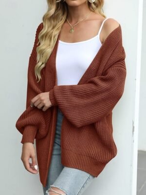 Elegant Loose Pure Colour Open Front Long Sleeve Cardigan - Image 21