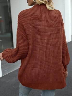 Elegant Loose Pure Colour Open Front Long Sleeve Cardigan - Image 23