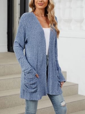Elegant Loose Pure Colour Open Front Long Sleeve Cardigan - Image 4