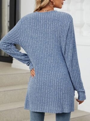 Elegant Loose Pure Colour Open Front Long Sleeve Cardigan - Image 5