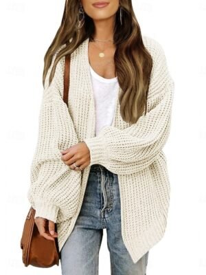 Elegant Loose Pure Colour Open Front Long Sleeve Cardigan - Image 6