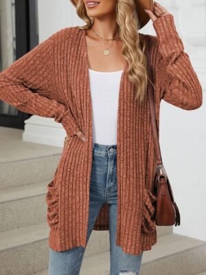 Elegant Loose Pure Colour Open Front Long Sleeve Cardigan - Image 7