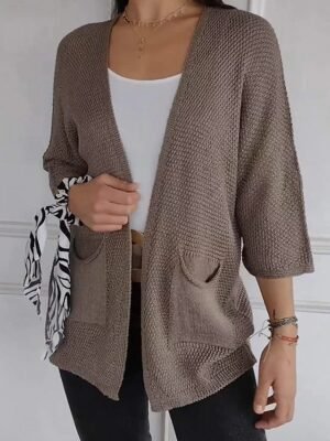 Elegant Loose Pure Colour V Neck Long Sleeve Regular Cardigan - Image 1
