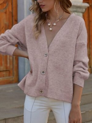 Elegant Loose Pure Colour V Neck Long Sleeve Regular Cardigan - Image 1