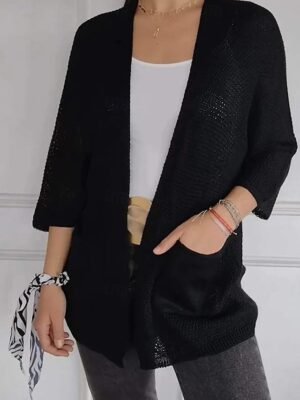 Elegant Loose Pure Colour V Neck Long Sleeve Regular Cardigan - Image 2