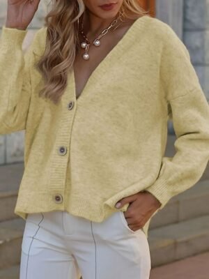 Elegant Loose Pure Colour V Neck Long Sleeve Regular Cardigan - Image 4