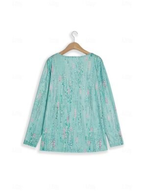 Elegant Loose Sequin Floral Keyhole Neck Three-Quarter Sleeve Blouse - Image 12