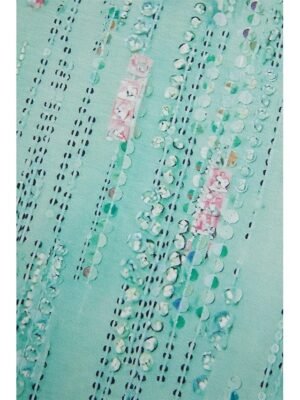 Elegant Loose Sequin Floral Keyhole Neck Three-Quarter Sleeve Blouse - Image 14