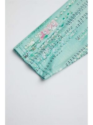 Elegant Loose Sequin Floral Keyhole Neck Three-Quarter Sleeve Blouse - Image 15