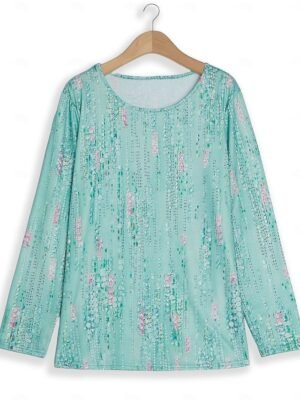 Elegant Loose Sequin Floral Keyhole Neck Three-Quarter Sleeve Blouse - Image 3