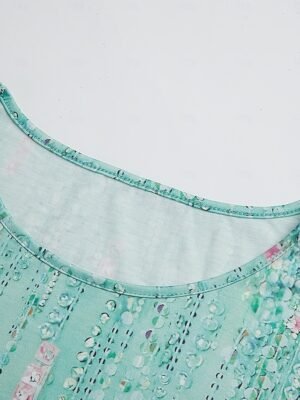 Elegant Loose Sequin Floral Keyhole Neck Three-Quarter Sleeve Blouse - Image 5