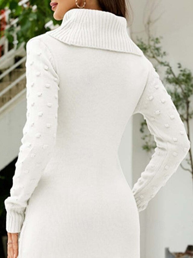 Elegant Loose Solid Cowl Neck Long Sleeve Sweater Dress - Image 2