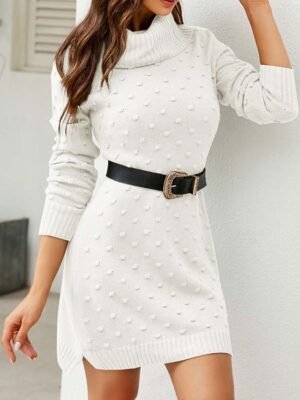 Elegant Loose Solid Cowl Neck Long Sleeve Sweater Dress - Image 3