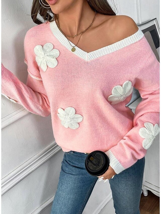 Elegant Loose Solid Crew Neck 3/4 Sleeve Knit Sweater - Image 1