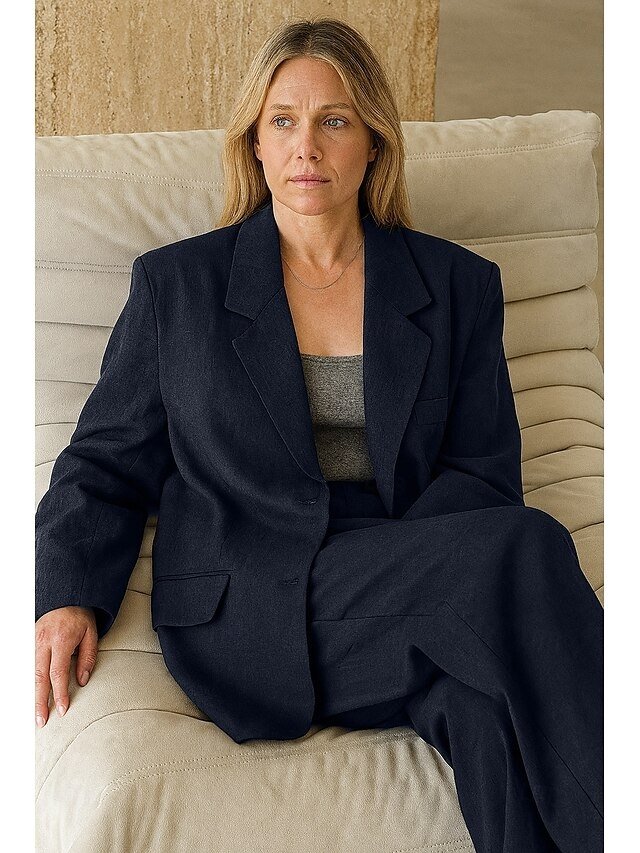 Elegant Loose Solid Notch Lapel Long Sleeve Blazer - Image 2