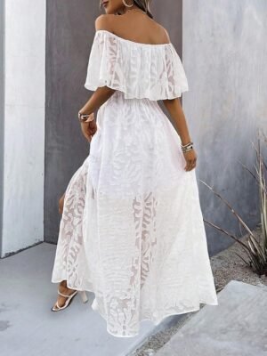 Elegant Loose Solid Off Shoulder Ruffle Short Sleeve Maxi Dress - Image 3
