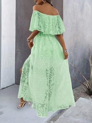 Elegant Loose Solid Off Shoulder Ruffle Short Sleeve Maxi Dress - Image 8