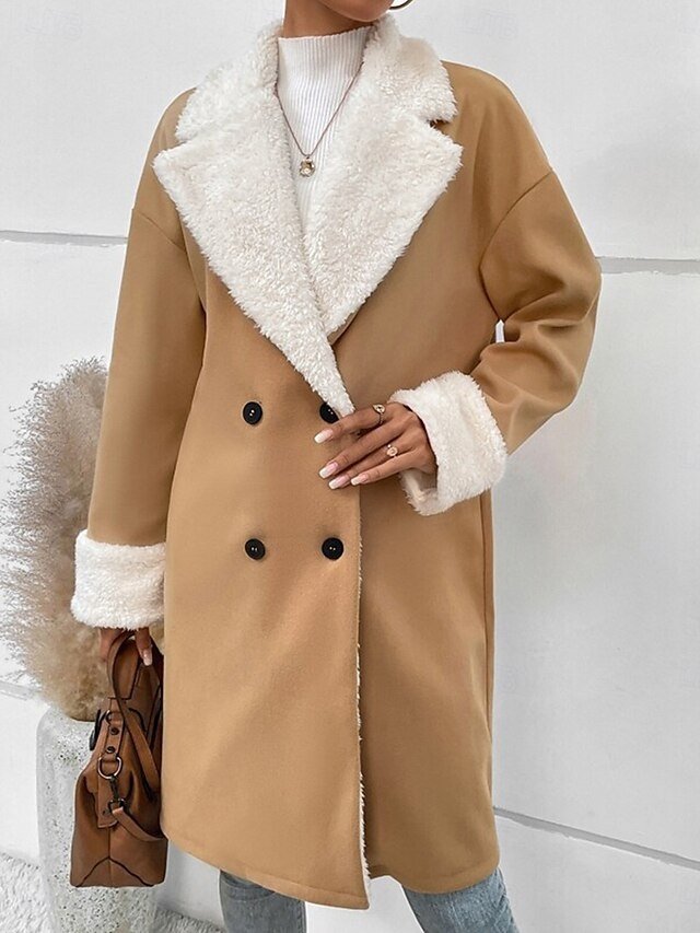 Elegant Loose Solid Turndown Collar Long Sleeve Teddy Coat - Image 2