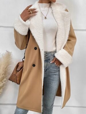 Elegant Loose Solid Turndown Collar Long Sleeve Teddy Coat - Image 3