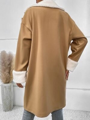 Elegant Loose Solid Turndown Collar Long Sleeve Teddy Coat - Image 5