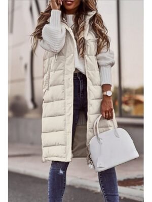 Elegant Loose Solid Turndown Sleeveless Long Vest - Image 2