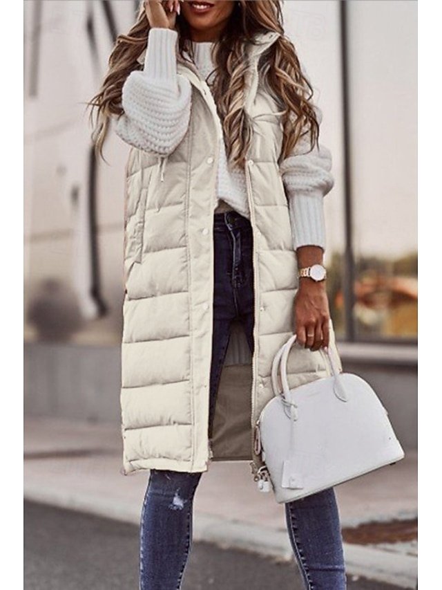 Elegant Loose Solid Turndown Sleeveless Long Vest - Image 2