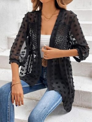 Elegant Loose Solid V Neck Long Sleeve Asymmetric Hem Shirt - Image 5