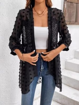 Elegant Loose Solid V Neck Long Sleeve Asymmetric Hem Shirt - Image 6