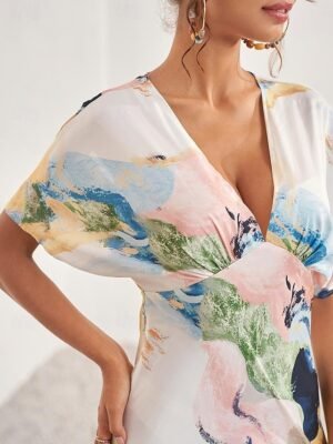Elegant Loose Tie Dye V Neck Short Sleeve Maxi Dress - Image 12