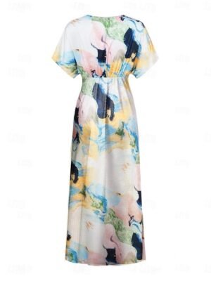 Elegant Loose Tie Dye V Neck Short Sleeve Maxi Dress - Image 16