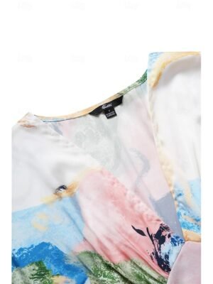 Elegant Loose Tie Dye V Neck Short Sleeve Maxi Dress - Image 17