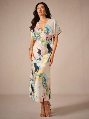 Elegant Loose Tie Dye V Neck Short Sleeve Maxi Dress - Image 3