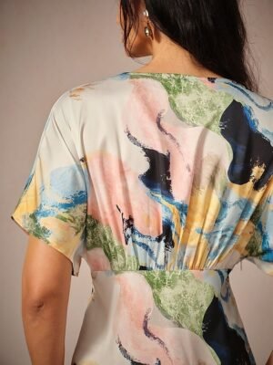 Elegant Loose Tie Dye V Neck Short Sleeve Maxi Dress - Image 7