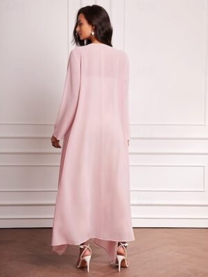 Elegant Maxi Embroidered V Neck Long Sleeve Dress Set - Image 7