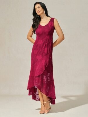 Elegant Maxi Floral U Neck Sleeveless Ruffle Dress - Image 11