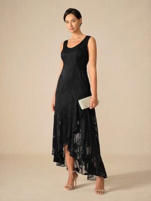 Elegant Maxi Floral U Neck Sleeveless Ruffle Dress - Image 14