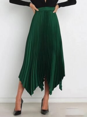 Elegant Maxi High Waist Solid Pleated Asymmetric Skirt - Image 1